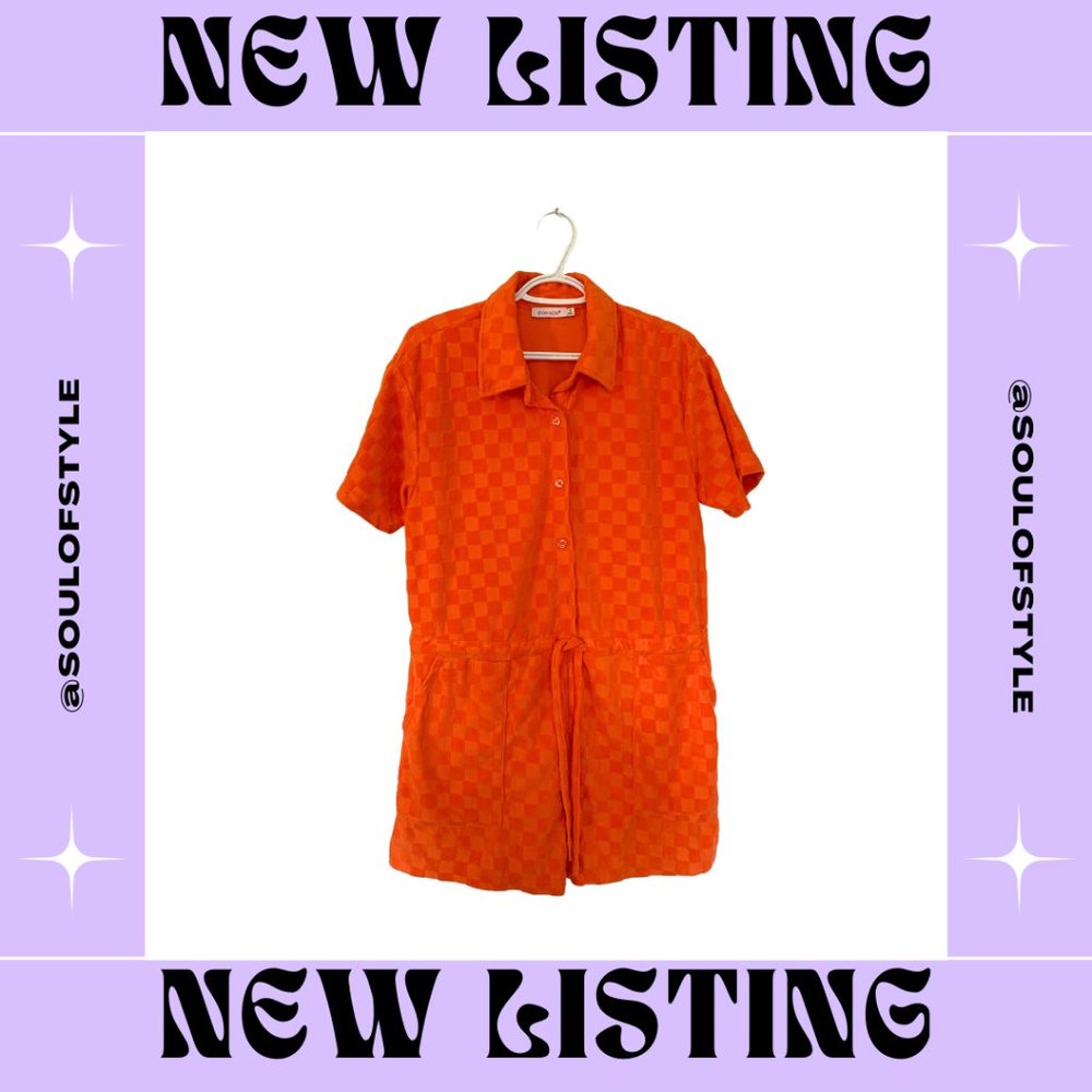 Terry Cloth Neon Orange Checkered Jumper in Medium